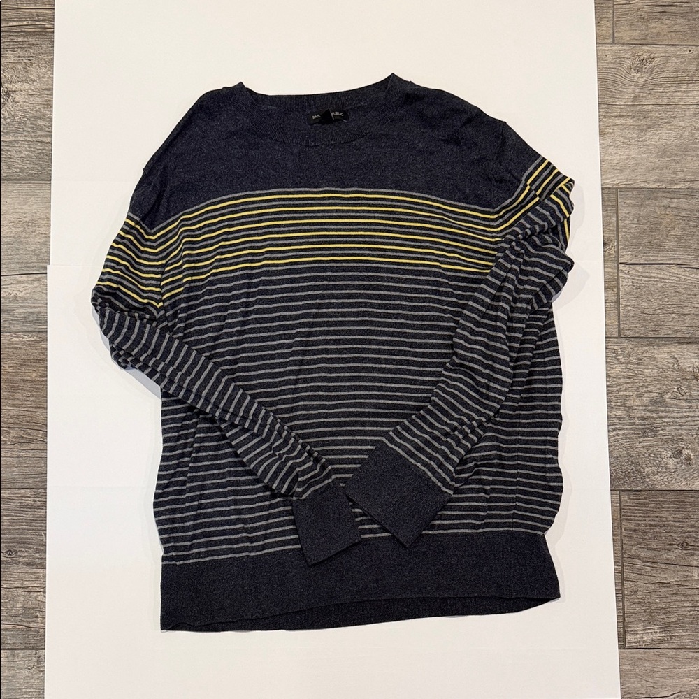 Banana Republic Navy and Yellow Striped Crewneck Sweater